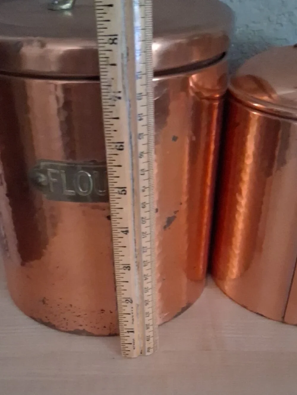 Vintage Copper Kitchen Canister Set - Coffee, Sugar, Flour, Tea For Decor Use.